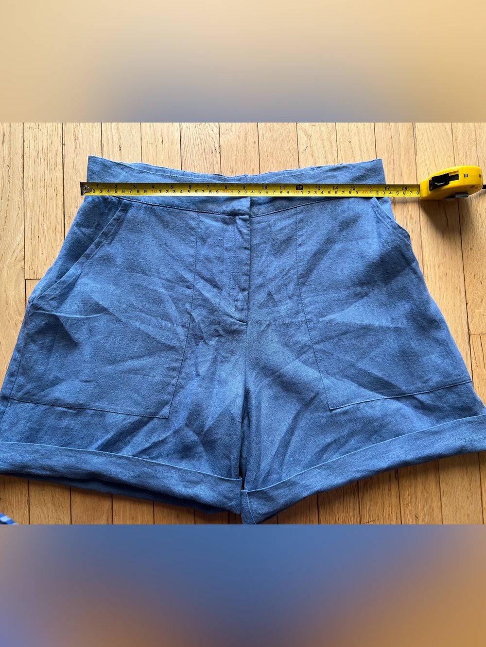 Cornflower Blue 100% Linen High-Waist Women's Shorts